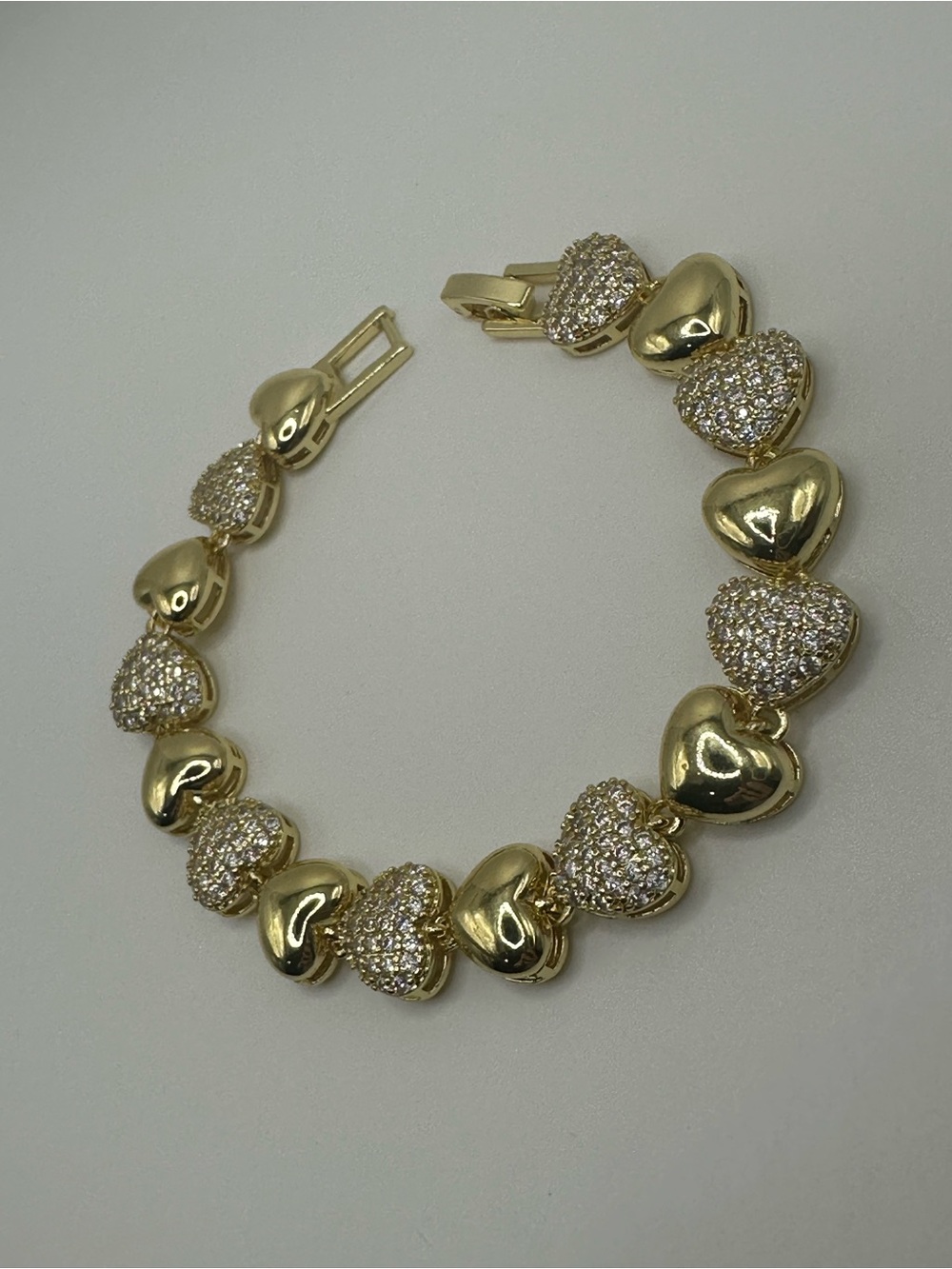 Gold Filled Heart Link Bracelet with Pave Accents